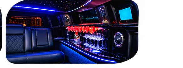 Stretch limousine rear seating and bar
