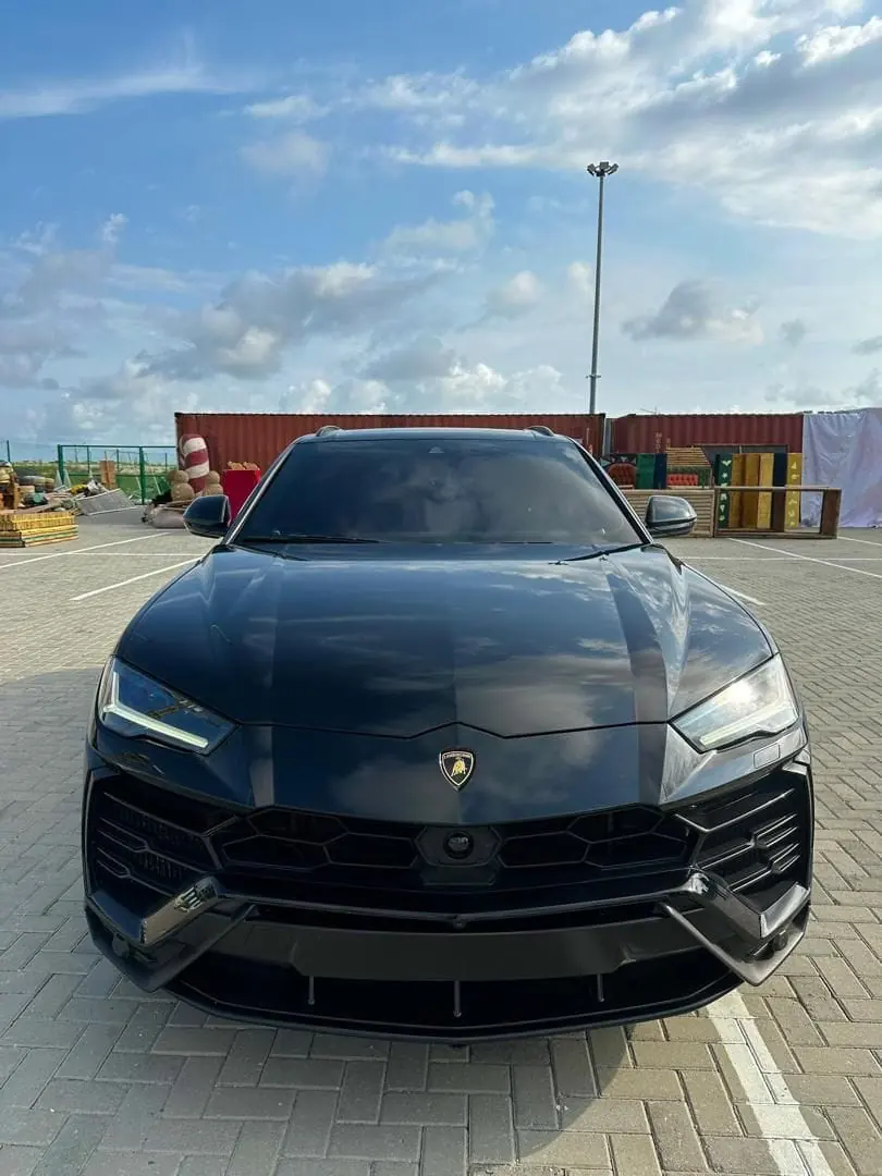 Black Lamborghini Urus front view, rental in Lagos