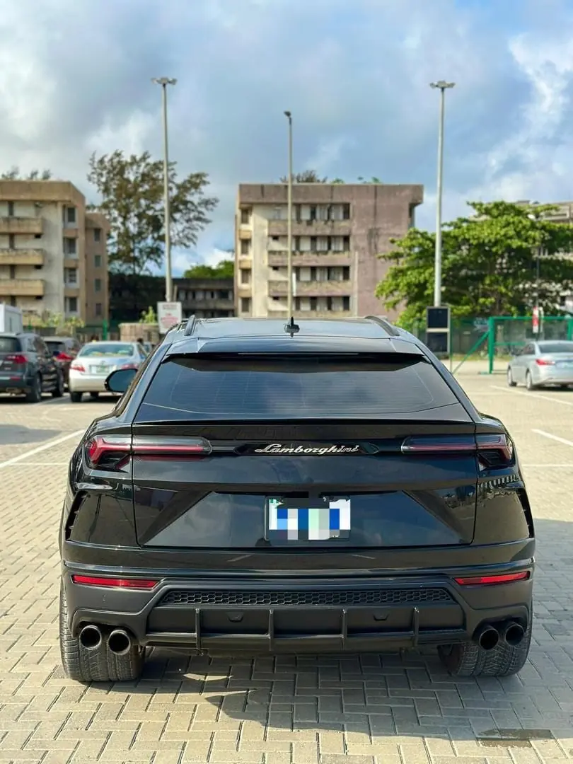Black Lamborghini Urus rear view, Lagos car rental